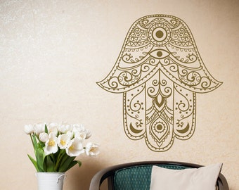 Hamsa Hand Vinyl Wall Decal: Boho Yoga Studio Decor #33