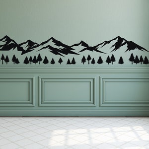 Mountains Landscape Wall Decal - Mountains with Pine Trees Wall Art Decor, Nature Decor, Forest Landscape, Camper Truck or RV Decal #351