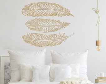 Calcomanía de pared con plumas - Arte de pared con plumas - Juego de 3 - Decoración de pared con plumas - Decoración de dormitorio boho - Calcomanía de pared boho - Decoración de guardería boho n.° 111