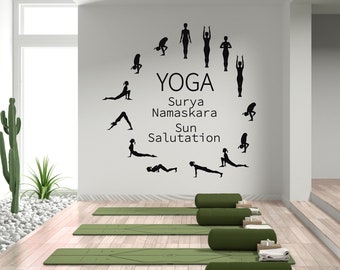 Yoga Poses Wall Decal: Surya Namaskara Flow Chart, Yoga Studio Decor #8