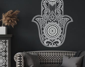 Hamsa Mandala Wall Decal: Hand of Fatima Vinyl Sticker - Spiritual Boho Decor - Yoga Art