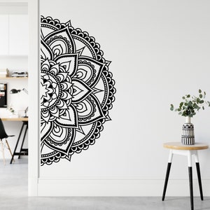 Half Mandala Wall Decal - Half Mandala Headboard Wall Sticker, Mandala In Half Wall Sticker for Bohemian Bedroom Home Studio Decor #299-1