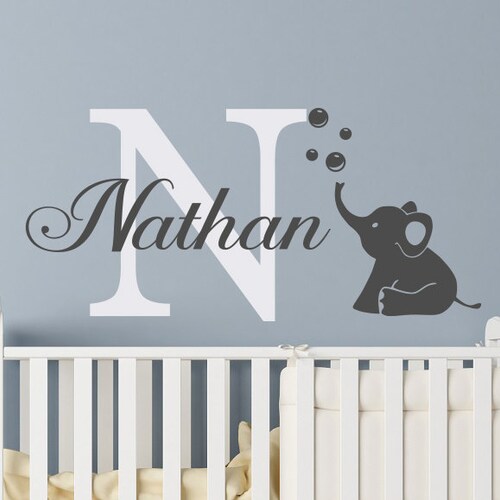 Personalized Baby Elephant Wall Decal Boys Name Custom Baby Etsy