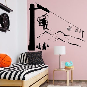 Ski Lift Wall Decal Winter Sports Stickers Skiing Decor - Gift For Skier, Sports Wall Decal For Ski Lover, Winter Mountain Wall Decals #265