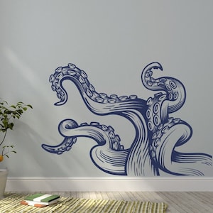 Décalcomanie murale en vinyle Kraken, tentacule de pieuvre : art du monstre marin, décoration nautique #323