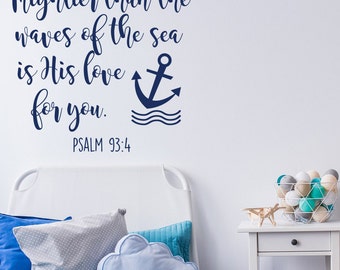 Bible Verse Wall Decal: Anchor & Ocean Waves Vinyl Mural for Baby Room #74