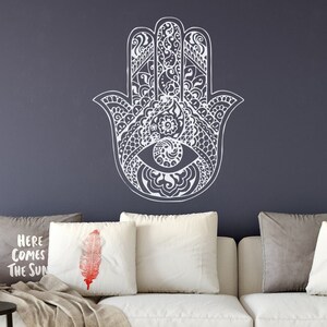 Hamsa Wall Decal Fatima Hand Vinyl Sticker - Hamsa Hand Wall Decor, Hand Symbol,  Hamsa Wall Art Yoga Studio Meditation Bohemian Decor #259