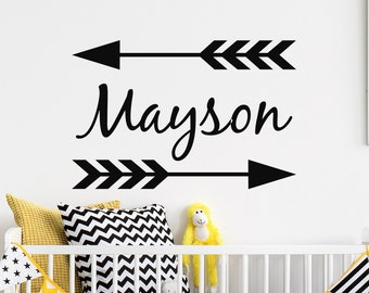 Gepersonaliseerde muursticker pijlnaam: boho kinderkamerdecoratie, tribal avonturenstijl vinylkunst #73