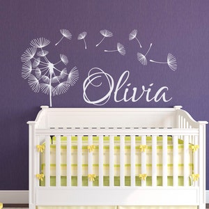 Personalized Dandelion Name Wall Decal: Blowing Flower Vinyl Sticker #62