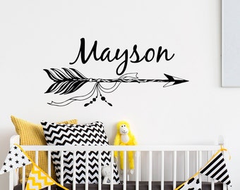 Muursticker pijlnaam boho: aangepaste naam vinylsticker, gepersonaliseerd decor avontuurstijl #61