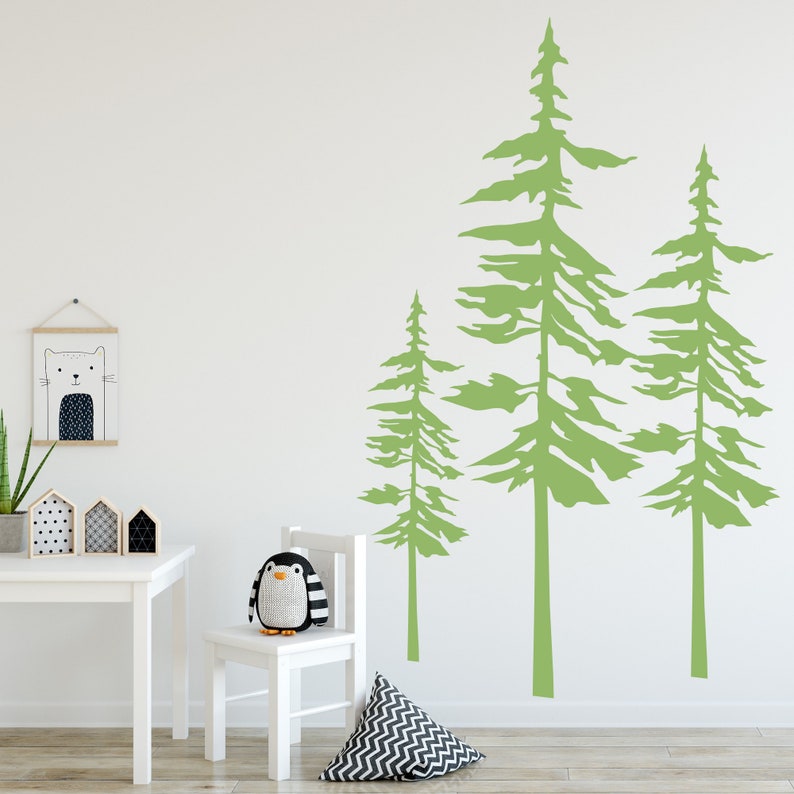 Set of 3 Pine Tree Wall Decals Forest Wall Decal Woodland Etsy