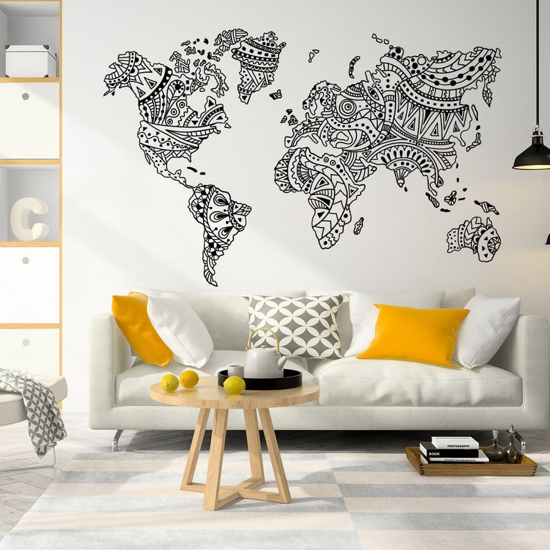 New World Map Mandala Wall Decal Boho Decor Ideas Sticker Bohemian Decorative Art 270