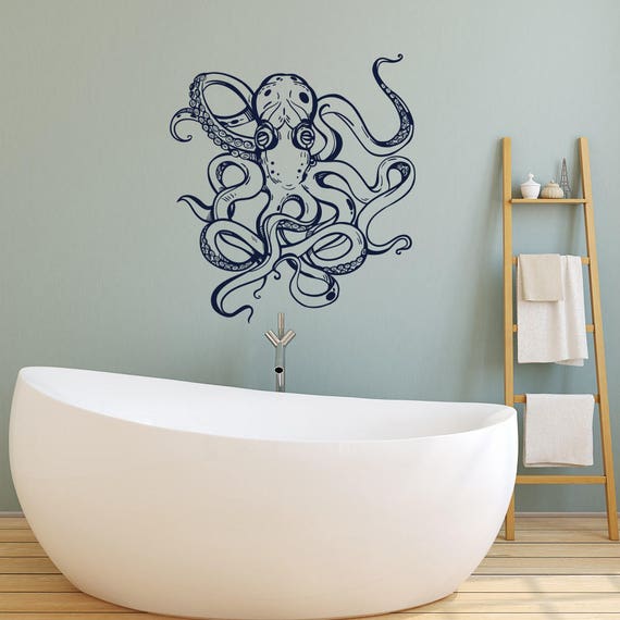 Octopus Vinyl Wall Decal Sticker Octopus Bathroom Wall Decor Etsy