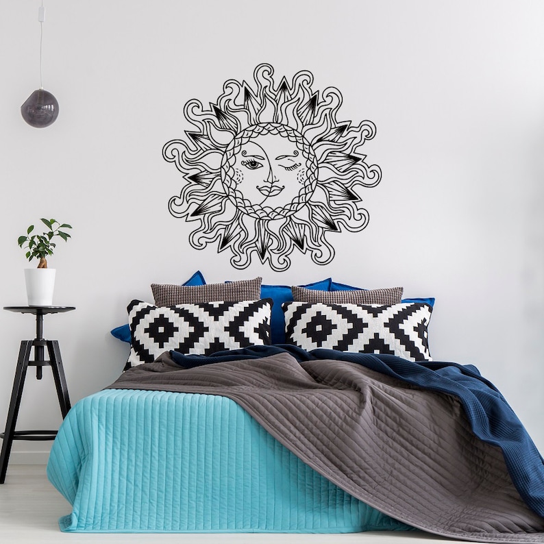 Sun and Moon Vinyl Wall Decal Bedroom Sun Moon Stars Wall Etsy