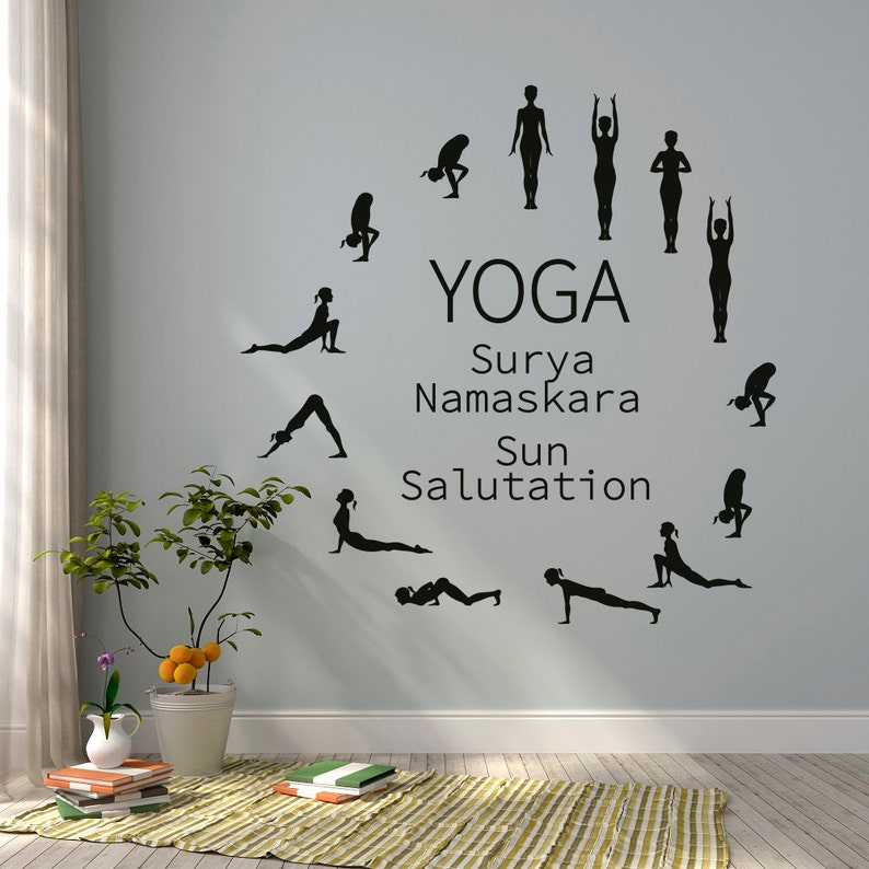 sun salutation yoga wall decal yoga studio vinyl wall decal | etsy