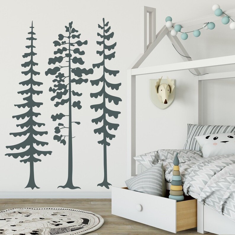 Pine Tree Forest Wall Decals Woodland Nursery Wall Decor Etsy