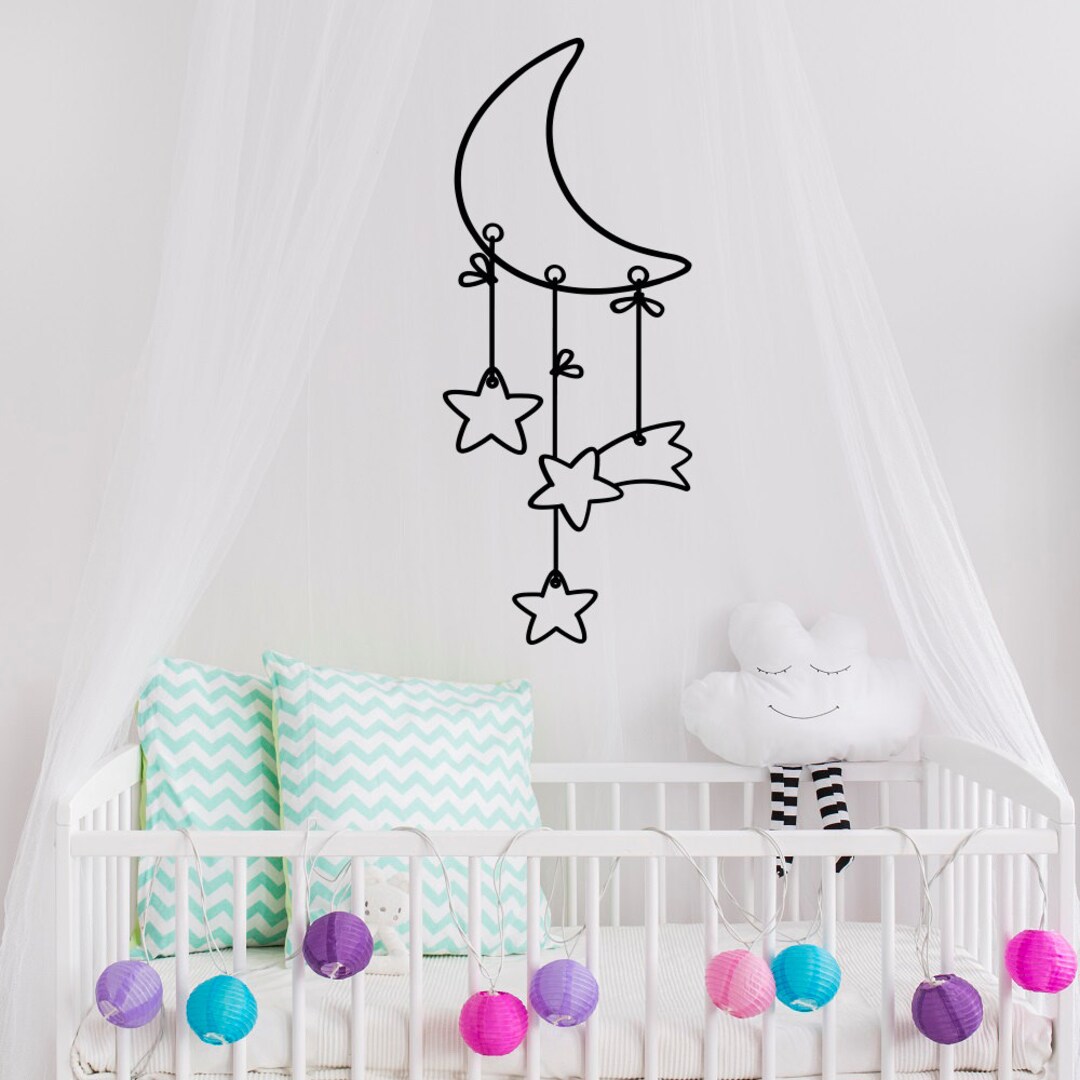 Moon Stars Nursery Vinyl Wall Decal Crescent Moon Dreamcatcher Wall ...