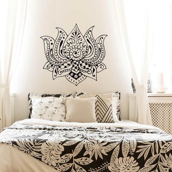 Mandala Lotus Wall Decal Bedroom Decals Murals Boho Bohemian Decor Flower Removable Vinyl Sticker Gifts For Her 263