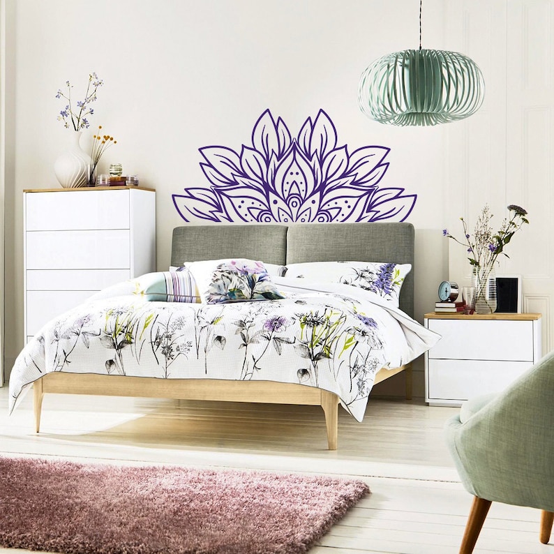 New Headboard Wall Decal Flower Mandala Bedroom Decor Half Master Vinyl Sticker 239