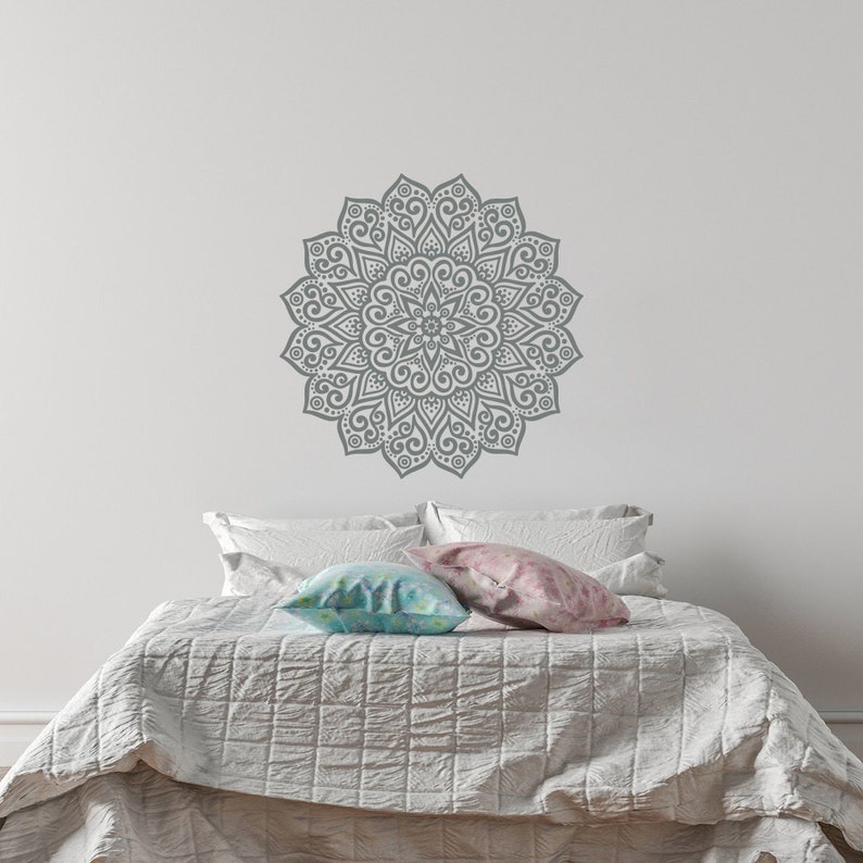 WBQMUNY Large Mandala Wall Decal Blue Lotus Flower Wall Sticker Remo