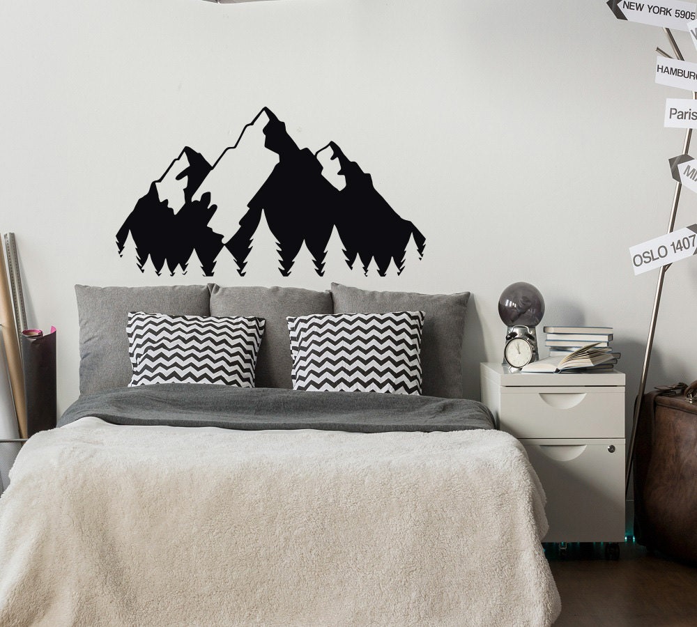 Mountain Landscape Wall Decal Forest Wall Decal Nature Wall Etsy