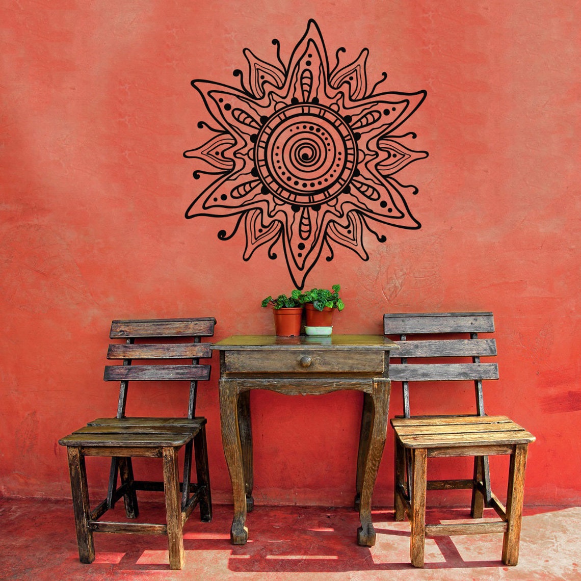 Mandala Flower Wall Decal Flower Mahendi Pattern Wall Art Etsy