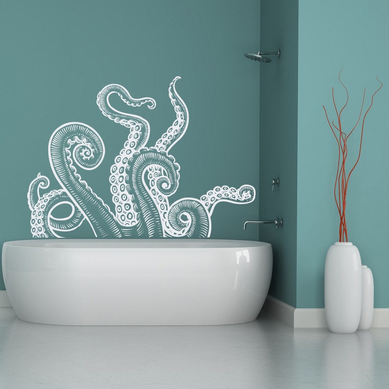 Large Octopus Wall Decal Sticker Kraken Decal Bathroom Wall Etsy