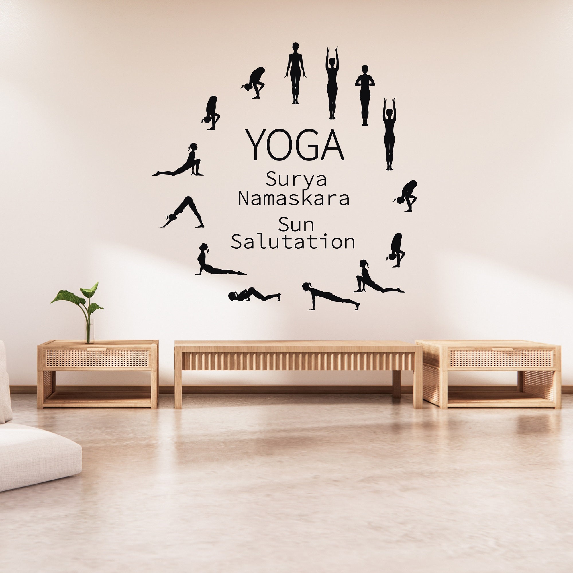Yoga Poses Wall Decal: Surya Namaskara Flow Chart, Yoga Studio Decor #8 ...