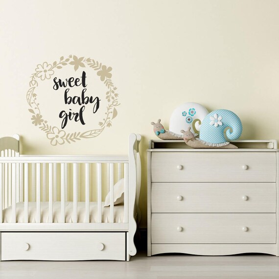Floral Sweet Baby Girl Wall Decal Nursery Bedroom Decor Wall Etsy