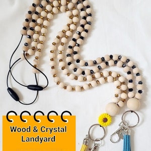 Customizable Teacher Lanyard - Wooden Beaded Lanyard - Beaded Lanyard for Keys or ID Badge -  Teacher&Student,Office Gift