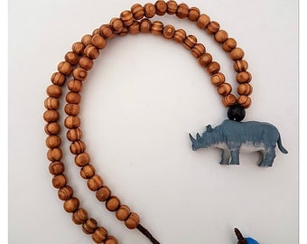 Rhino Animal Jewelry/Kids Necklace wooden beads with Name Rhino Animal Jewelry/kids Jungle Animal Necklace /kids Necklace /Gift to kids
