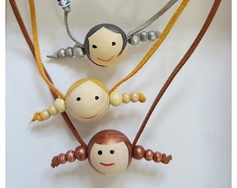 Doll face wooden bead Name Necklace/Wooden Bead Doll Face Necklace/ handmade kids Necklace/Girls Jewelry and Necklace