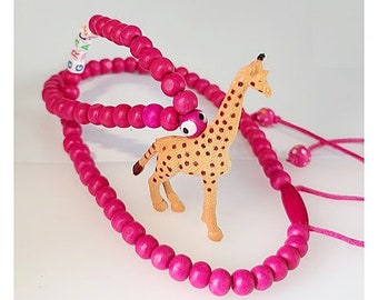 kids Animal Necklace/Wooden beads Giraffe Animal Necklace /Children Accessories /girls and Boys Name Necklace/Gift to kid
