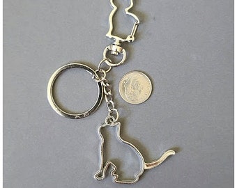 Cat Silver Metal Name Key chain / Animal Cat Metal Key Chain / Gift to Kids and Him