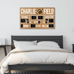 33” x 20” Football Scoreboard | Personalized Sports-Themed Room & Nursery Decor | Hanging Wood Sports Artwork | Man Cave | NFL | NCAA