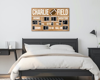 33” x 20” Football Scoreboard | Personalized Sports-Themed Room & Nursery Decor | Hanging Wood Sports Artwork | Man Cave | NFL | NCAA