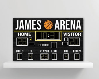 39” x 24” Basketball Scoreboard | Personalized Sports-Themed Room & Nursery Decor | Hanging Wood Sports Artwork | Man Cave | NBA NCAA WNBA