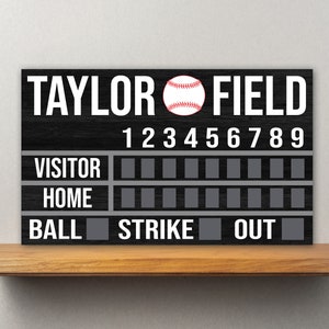 20” x 12” Baseball Scoreboard | Personalized Sports-Themed Room & Nursery Decor | Hanging Wood Sports Artwork | Man Cave | MLB | NCAA