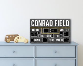 39” x 24” Football Scoreboard | Personalized Sports-Themed Room & Nursery Decor | Hanging Wood Sports Artwork | Man Cave | NFL | NCAA