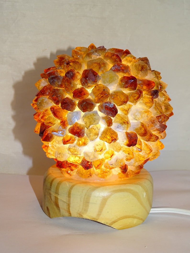 COMPARE Genuine Sphere-Shape Citrine Point Lamp WBulb And Cord #B1