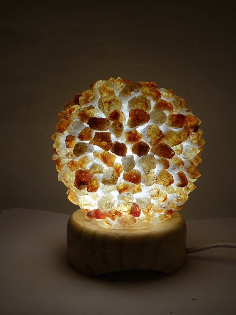 COMPARE Genuine Sphere-Shape Citrine Point Lamp WBulb And Cord #B1
