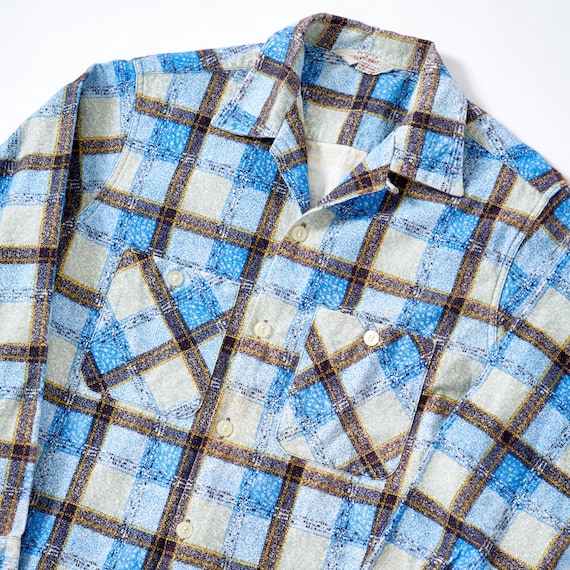 Vintage 1950s Flannel Loop Collar Shirt Medium