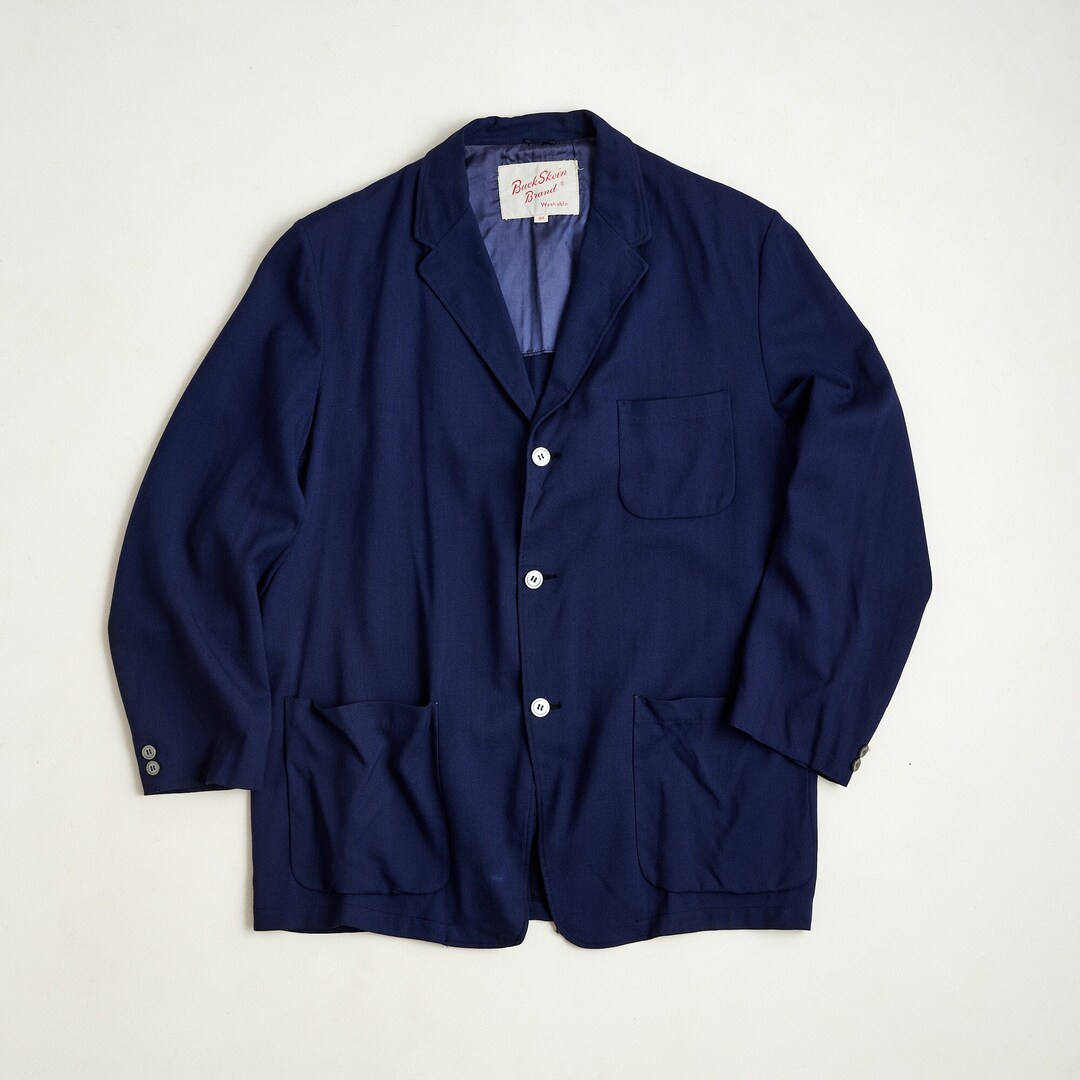 1950s Navy Blue Wool Jacket with Asymmetric Bow at Hem