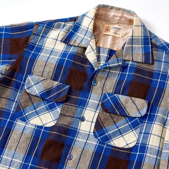 Vintage 1950s Plaid Loop Collar Shirt Medium