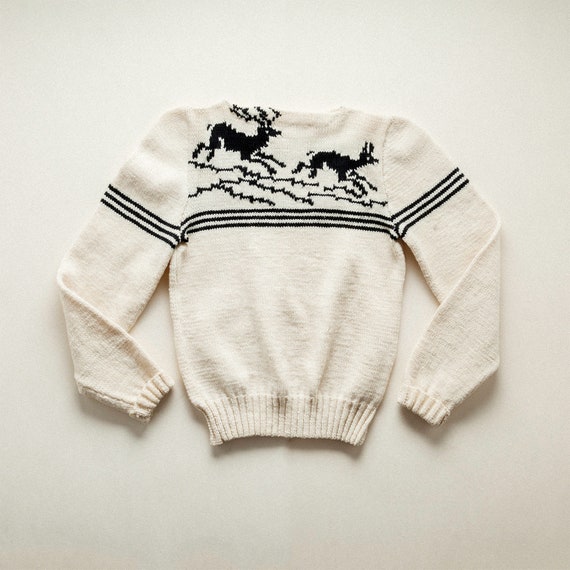 Vintage 40s/50s Hand Knit Reindeer Boat Neck Swea