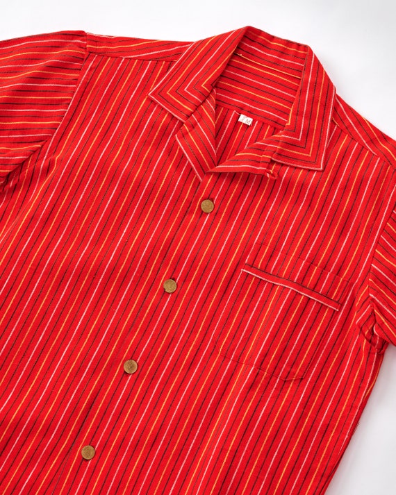 Vintage 1950s Striped Loop Collar Shirt Medium