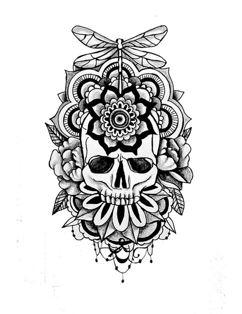 Mandala and Skull Tattoo Design | Etsy