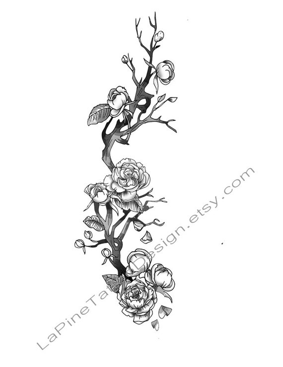 rose branch rib cage tattoo design branch design