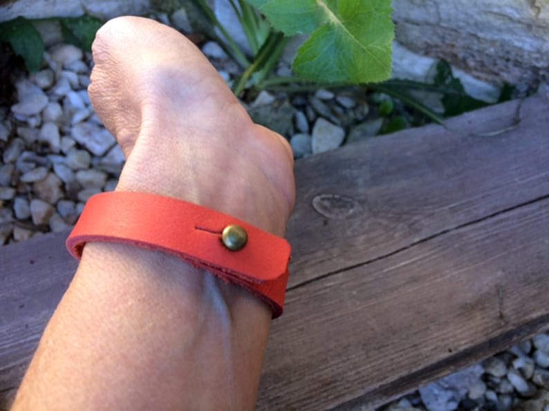 Genuine leather bracelet red leather bracelet narrow bracelet unisex leather cuff