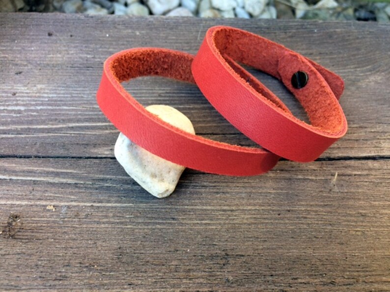 Genuine leather bracelet red leather bracelet narrow bracelet unisex leather cuff
